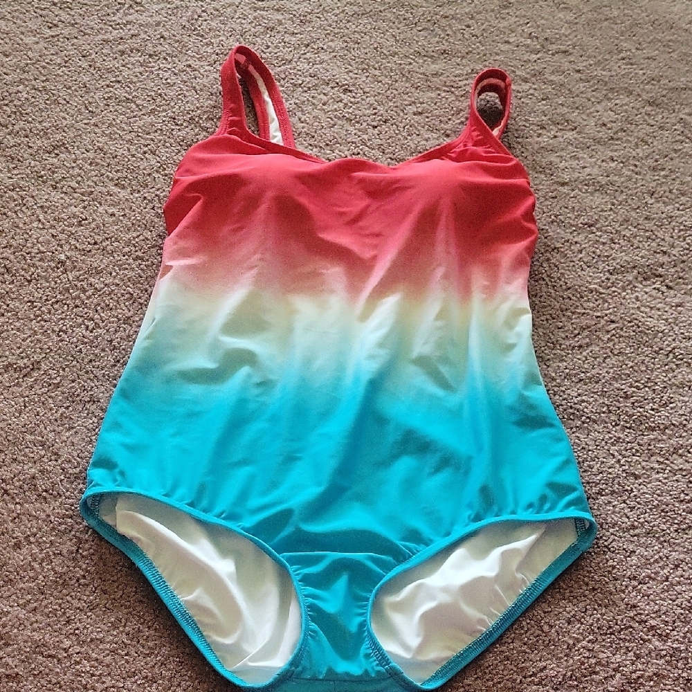 Lands' End Red and Blue One Piece Swimsuit